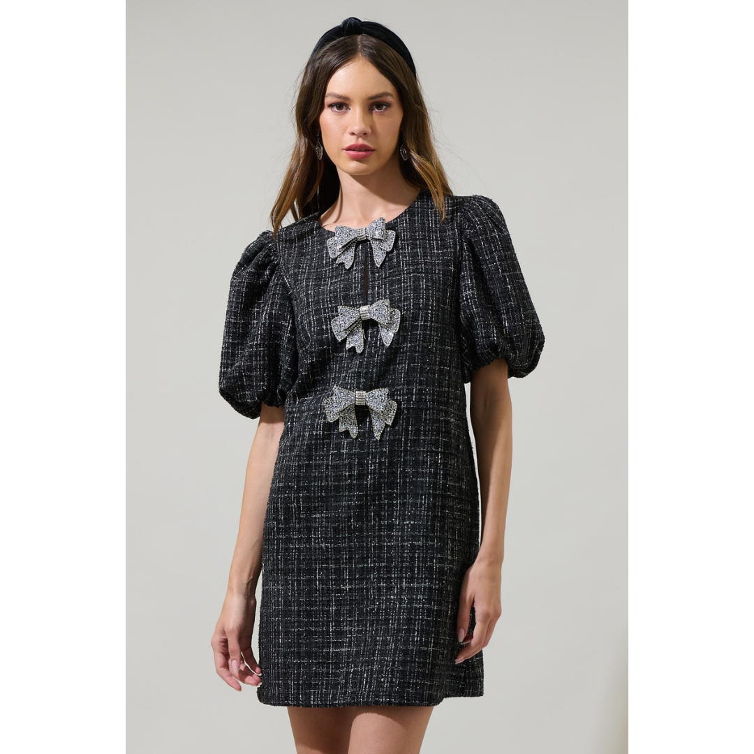 Fortnum Tweed Embellished Bow Dress