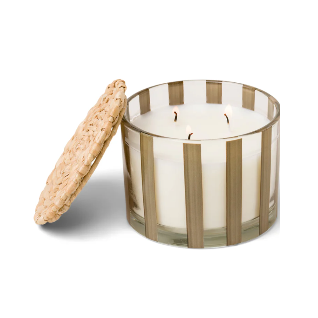 Striped Glass Candle (340g) - Cotton & Teak