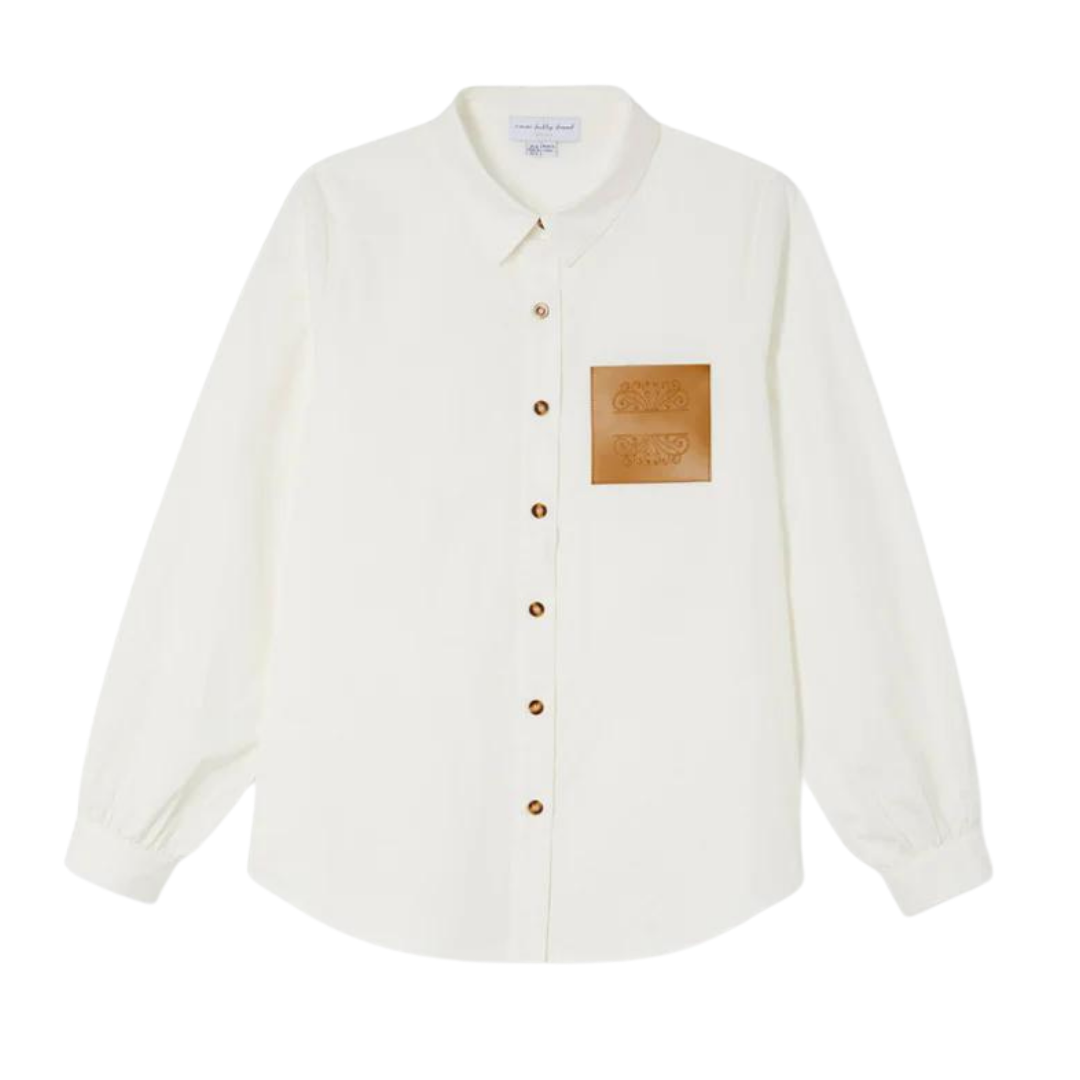 White Gabbie Shirt With Camel NFD Patch Pocket