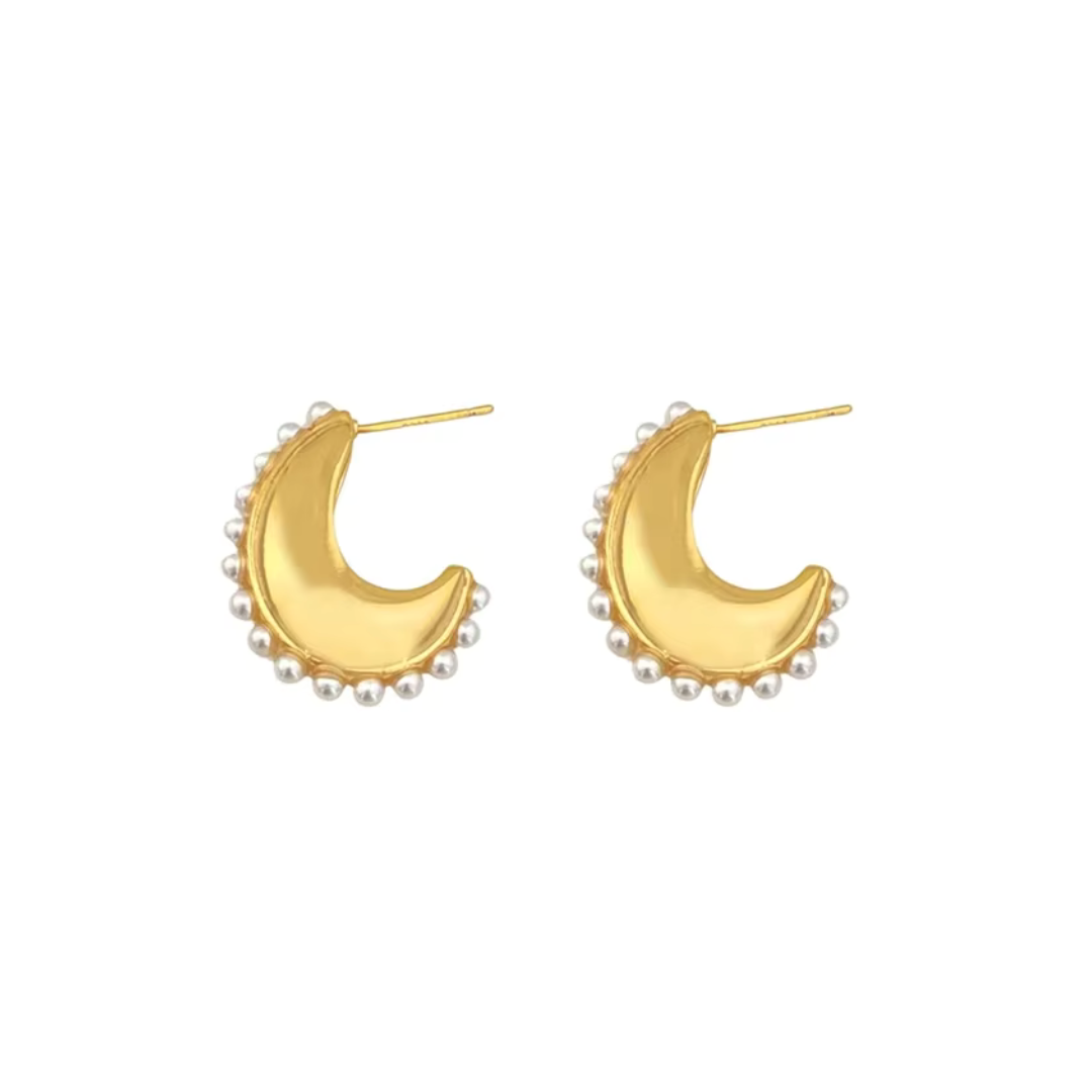 Crescent pearl earrings