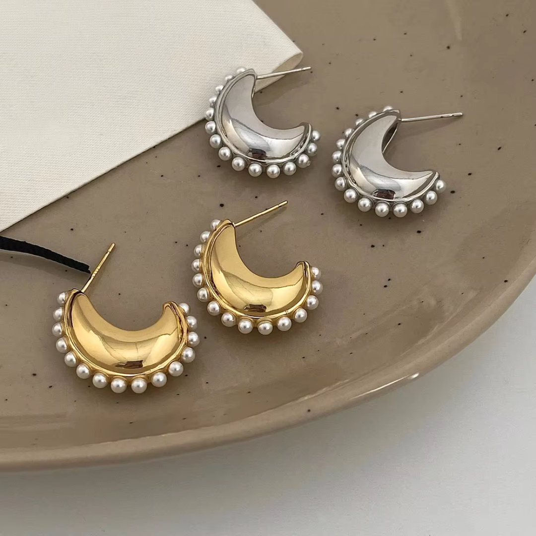 Crescent pearl earrings